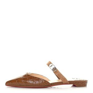 Christian Louboutin CHOC LOCK Croc Embossed Leather Flat Mule Sandals Shoes